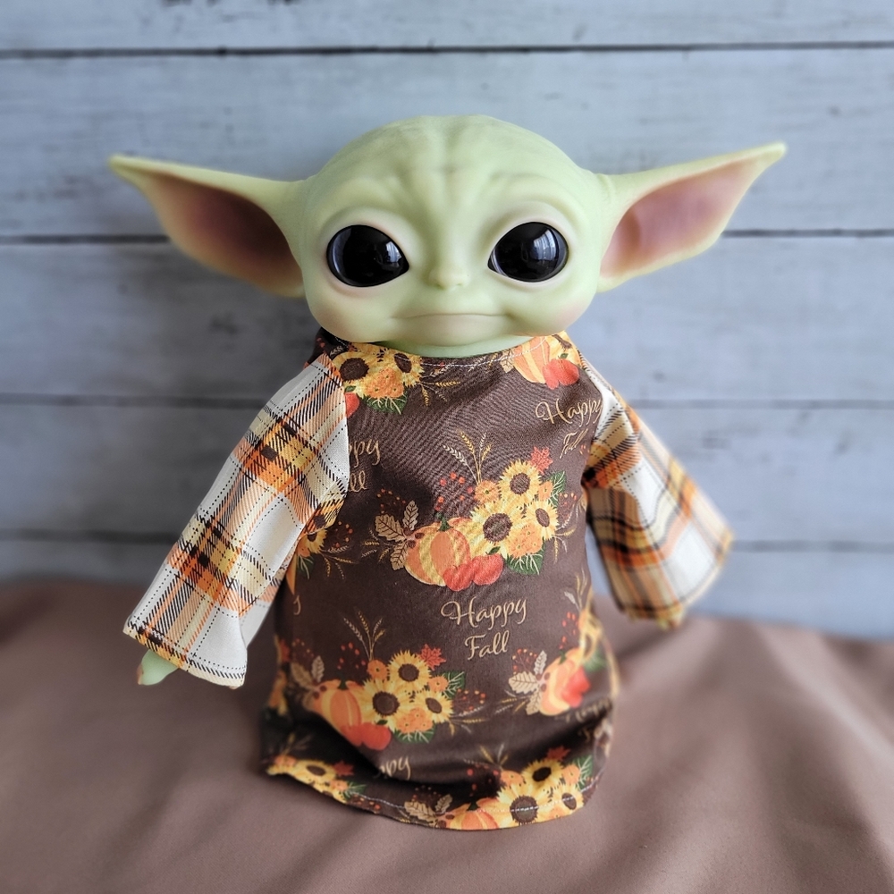 Clothes for 12" Grogu Baby Yoda Mattel Dolls. Brown Pumpkin Thanksgiving Outfit.